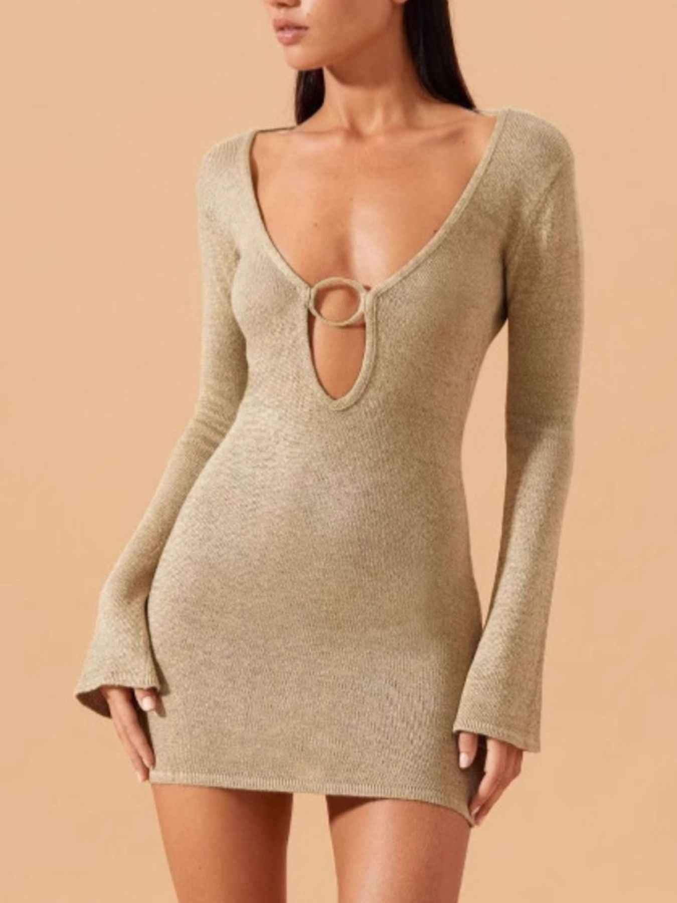 Sheer Knit Tie Front Cover-Up Dress - Casual Beach Mini