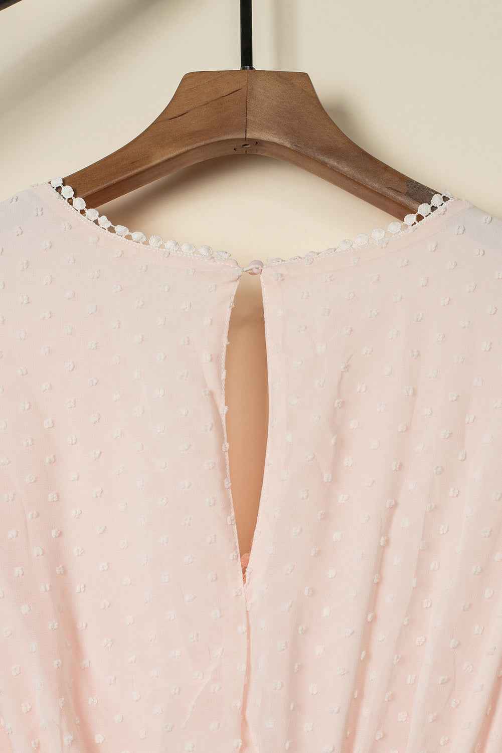 Swiss Dot Ruffle Sleeve Maxi Dress - Pink Lace Trim