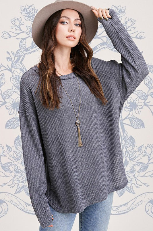 Raw Edge Details Bree Waffle Top