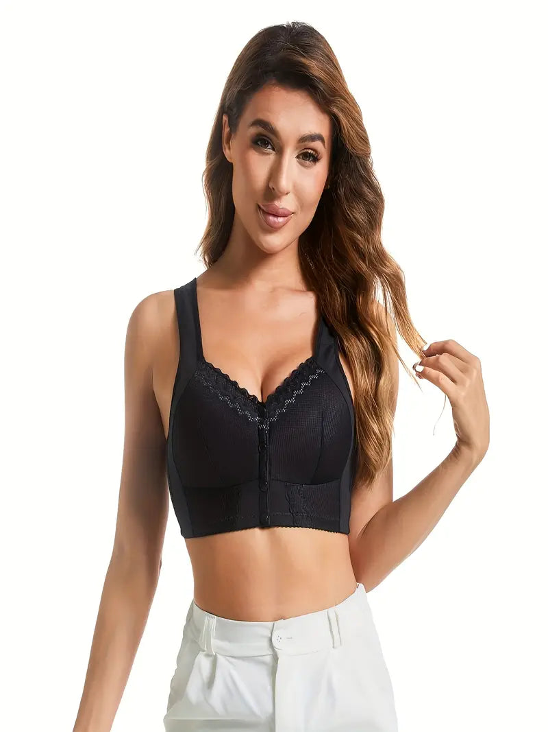 Elegant Floral Vest-Style Oversized Lace Wireless Bra