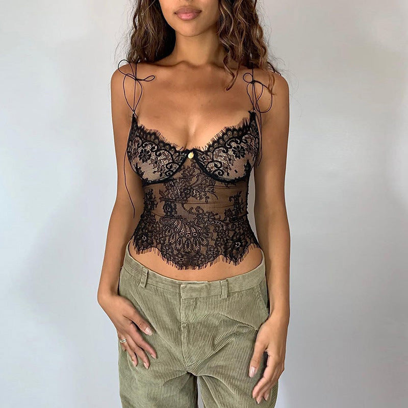 Women's Lace See-through Cropped Hot Girl Tank Top