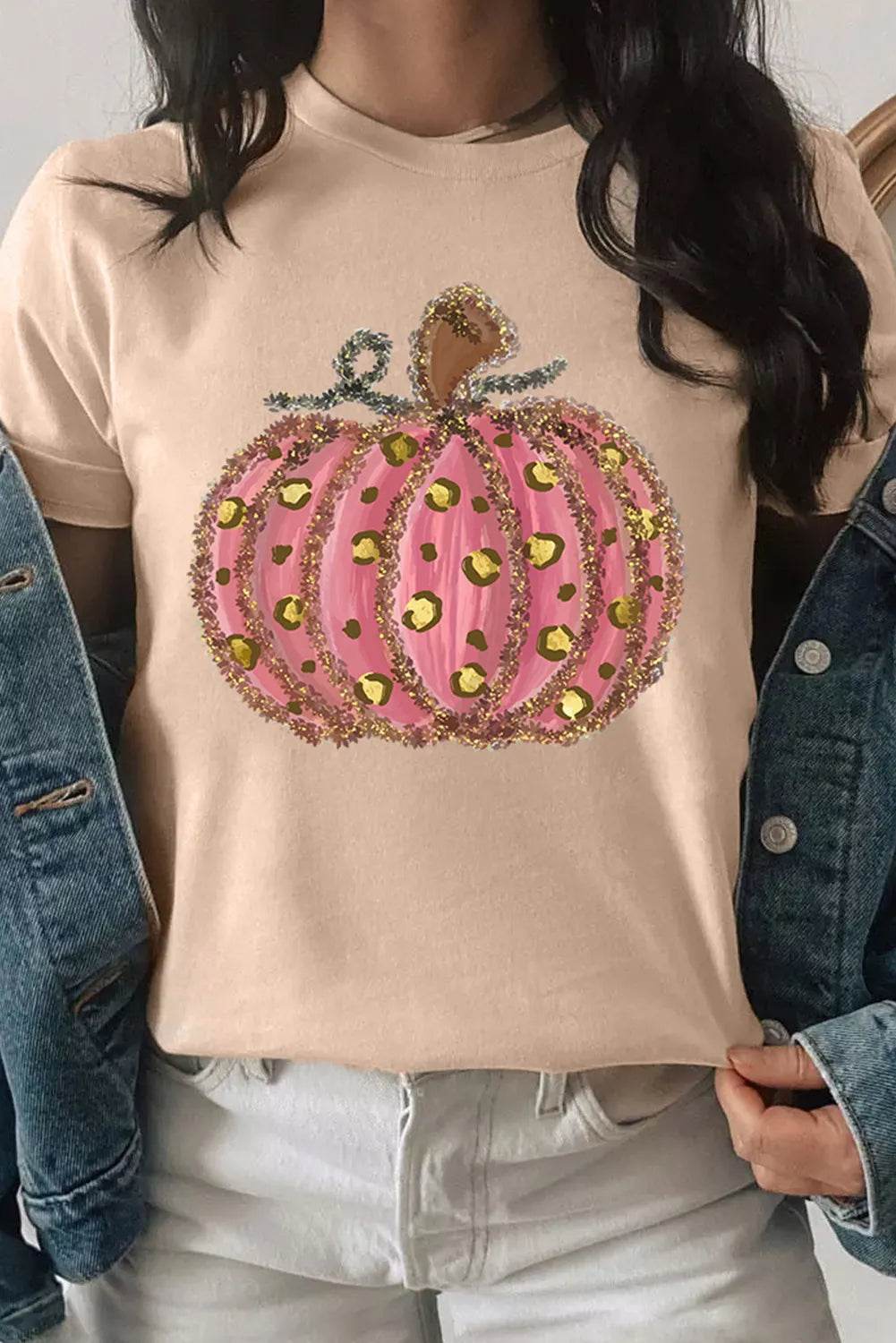 Pumpkin Round Neck Short Sleeve T-Shirt - Fashions Envy