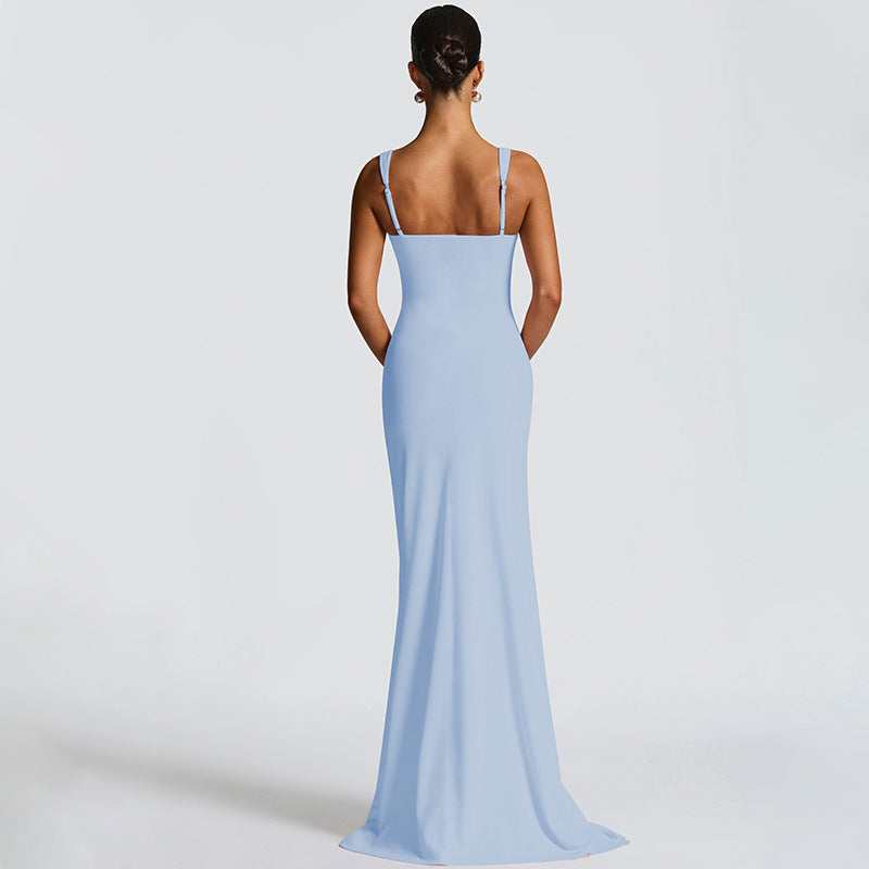 Backless Evening Dress - Strap High Slit Gown