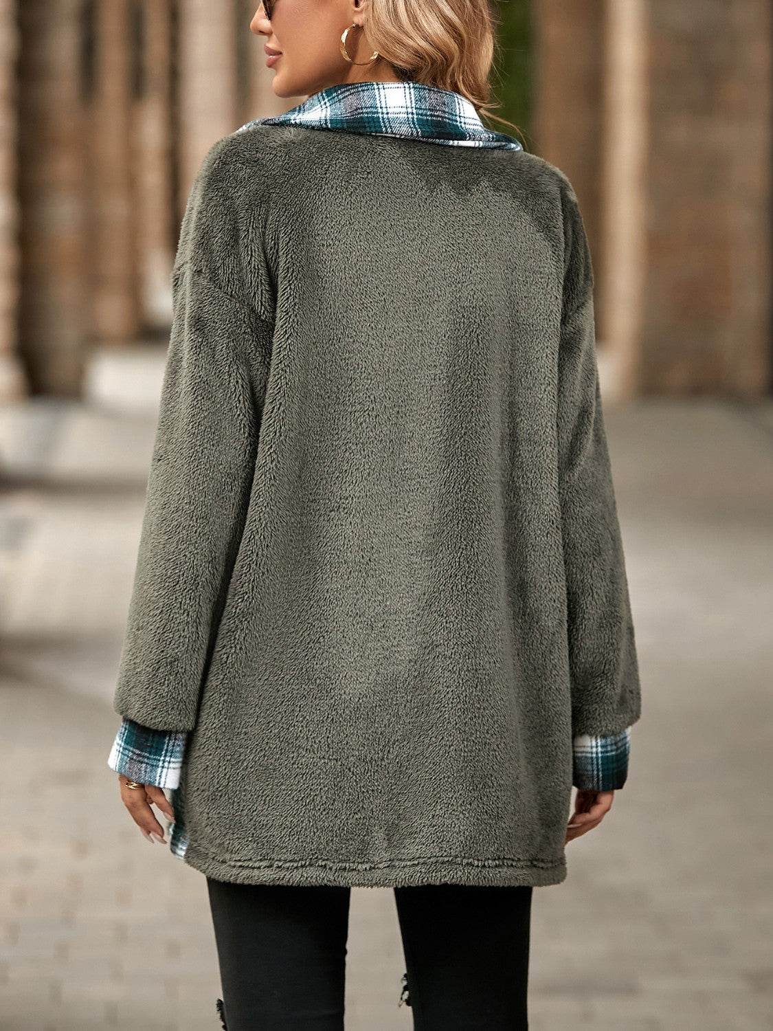 Plaid Contrast Dropped Shoulder Coat - Fashions Envy