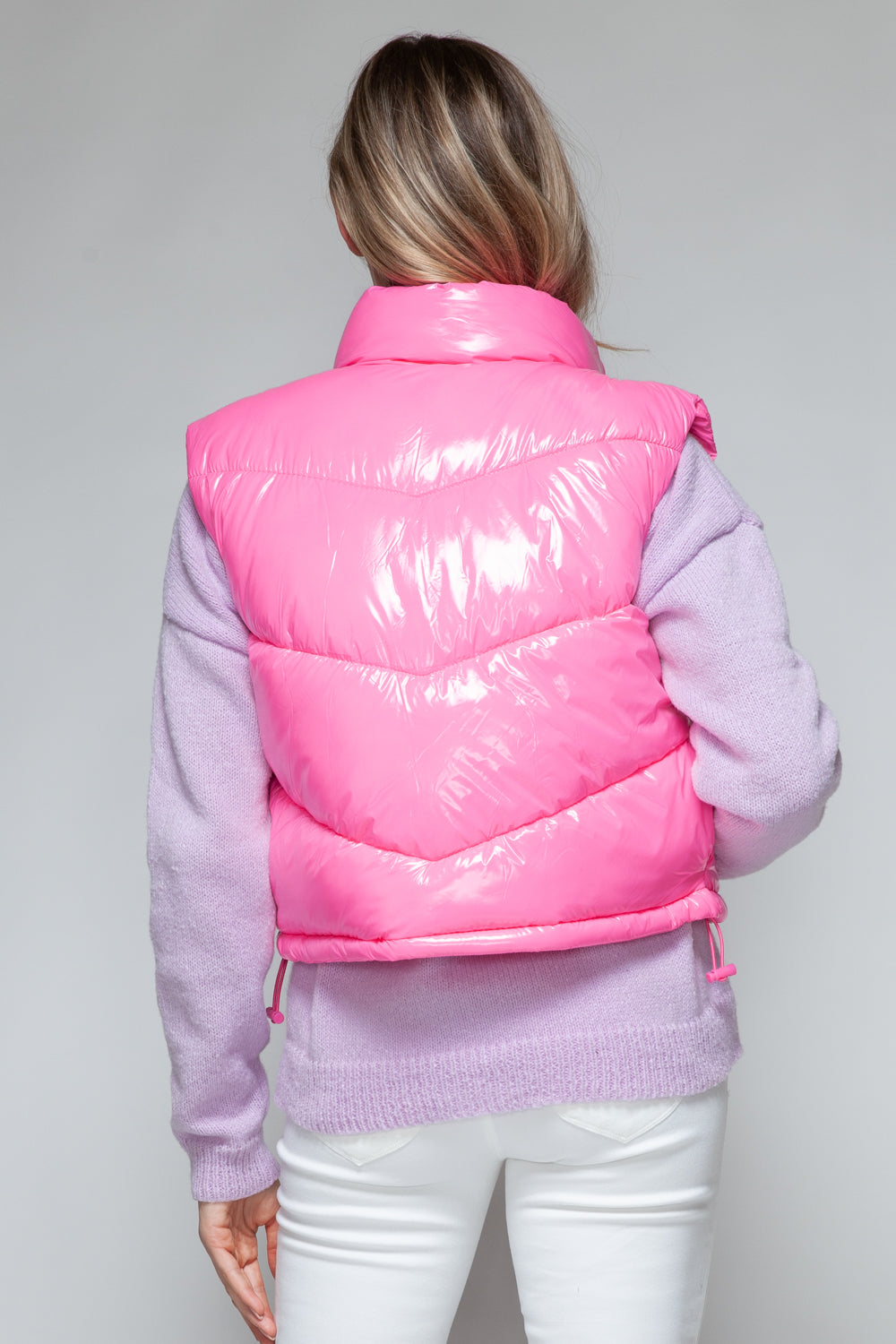 Snobbish Zip Up Turtleneck Shiny Quilted Vest - Fashions Envy
