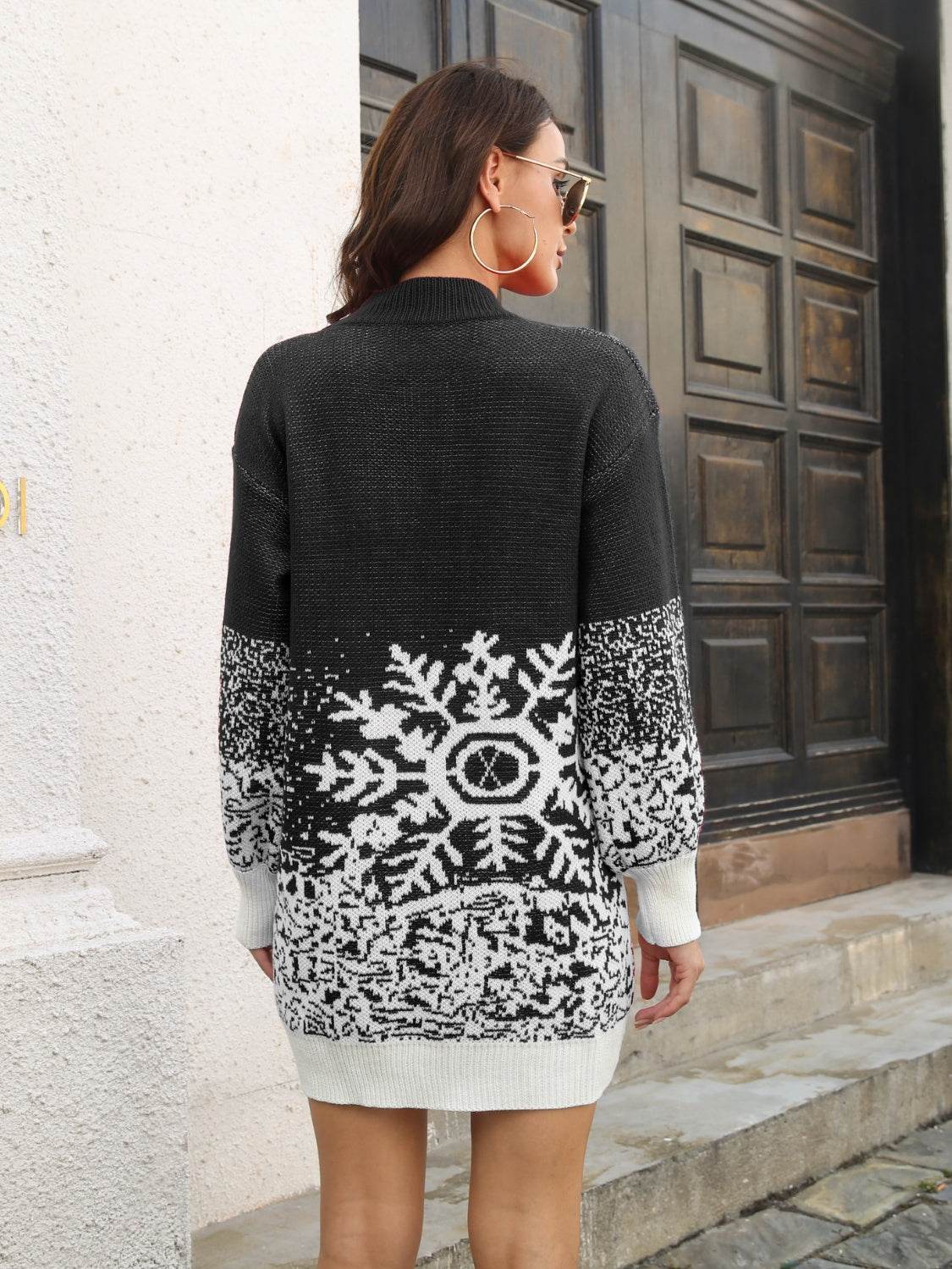 Snowflake Pattern Sweater Dress - Fashions Envy