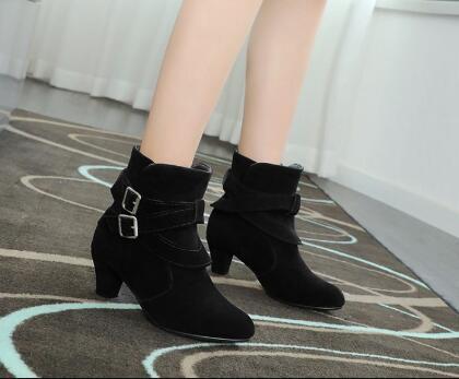 Women's Leather Ankle Boots - Strap Buckle Style - Fashions Envy