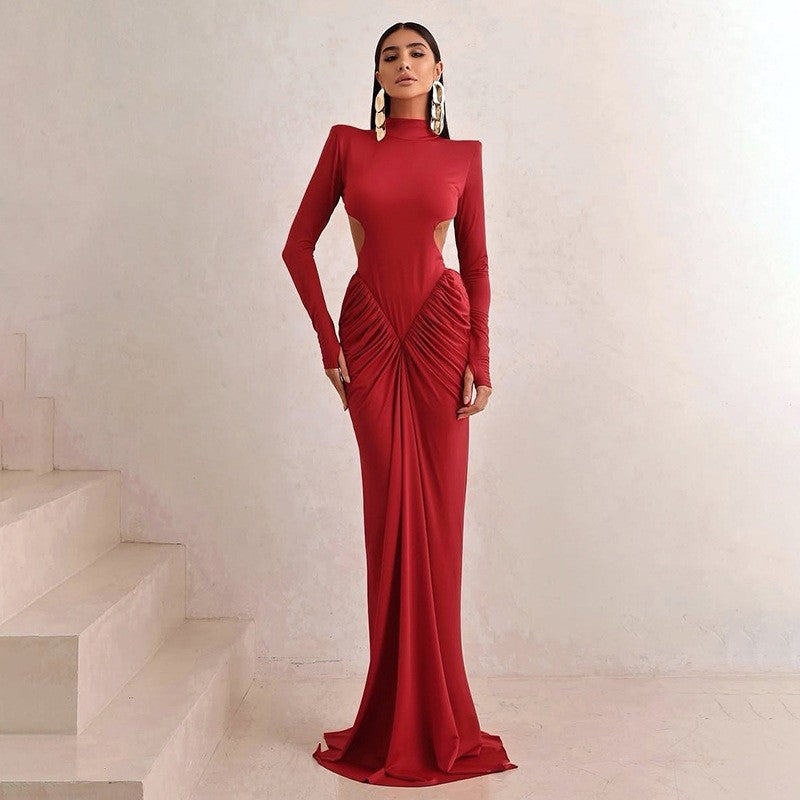 Backless solid color long dress