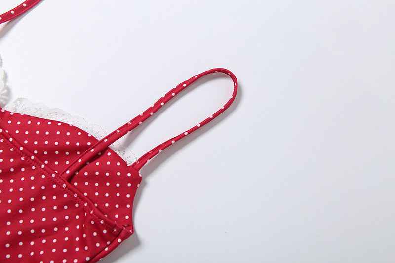 Polka Dot Mini Dress - Sweetheart Neckline Bodycon Red