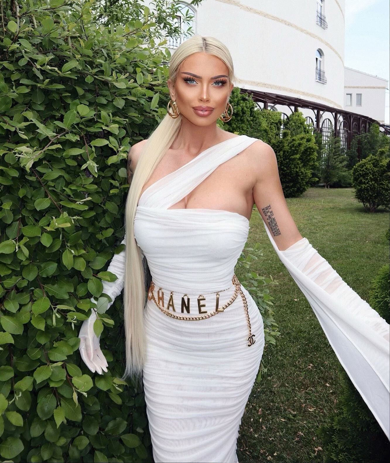 Sheer Mesh Backless Dress - White Halter Long Sleeve