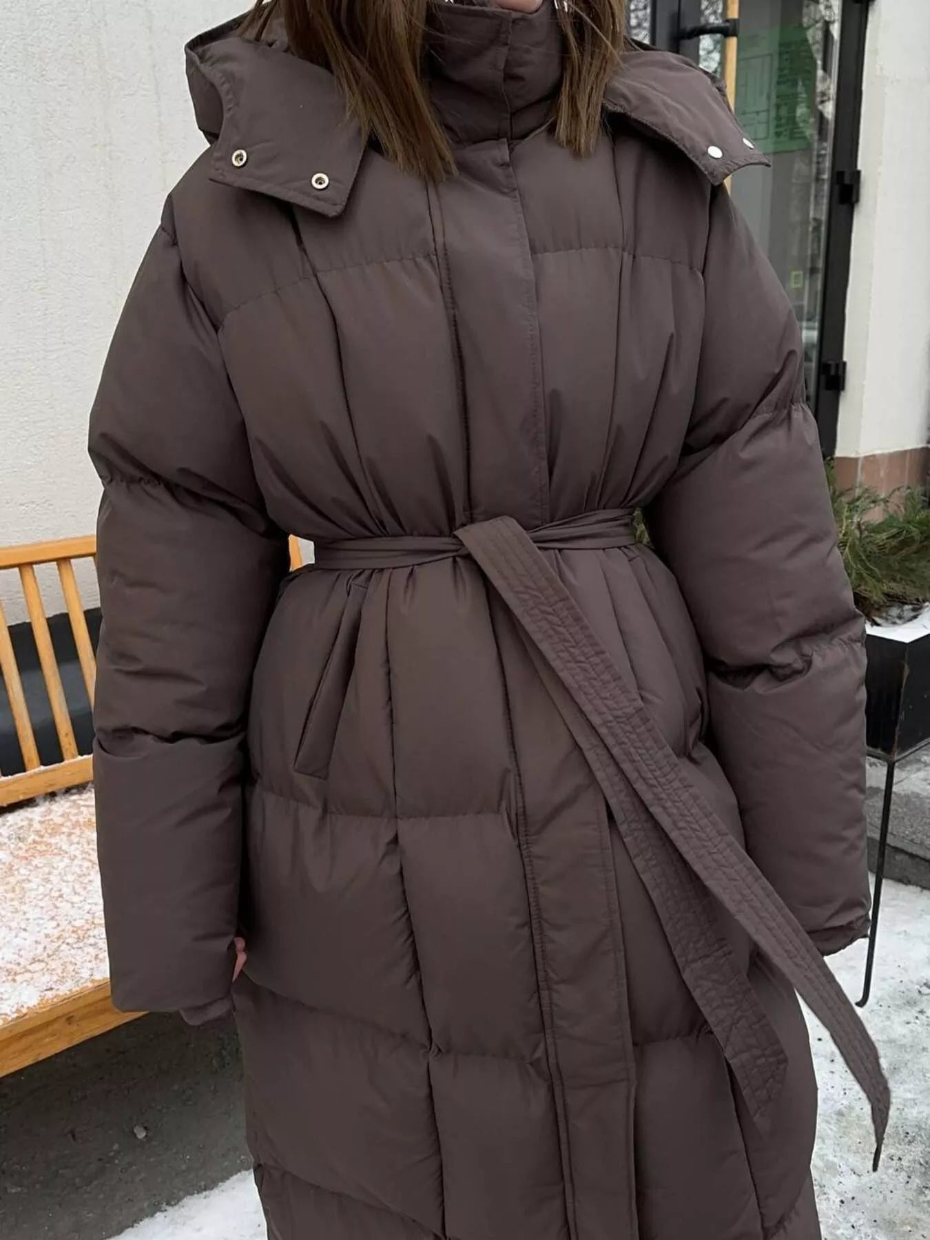Longline Winter Coat - Padded with Belt - Fashions Envy