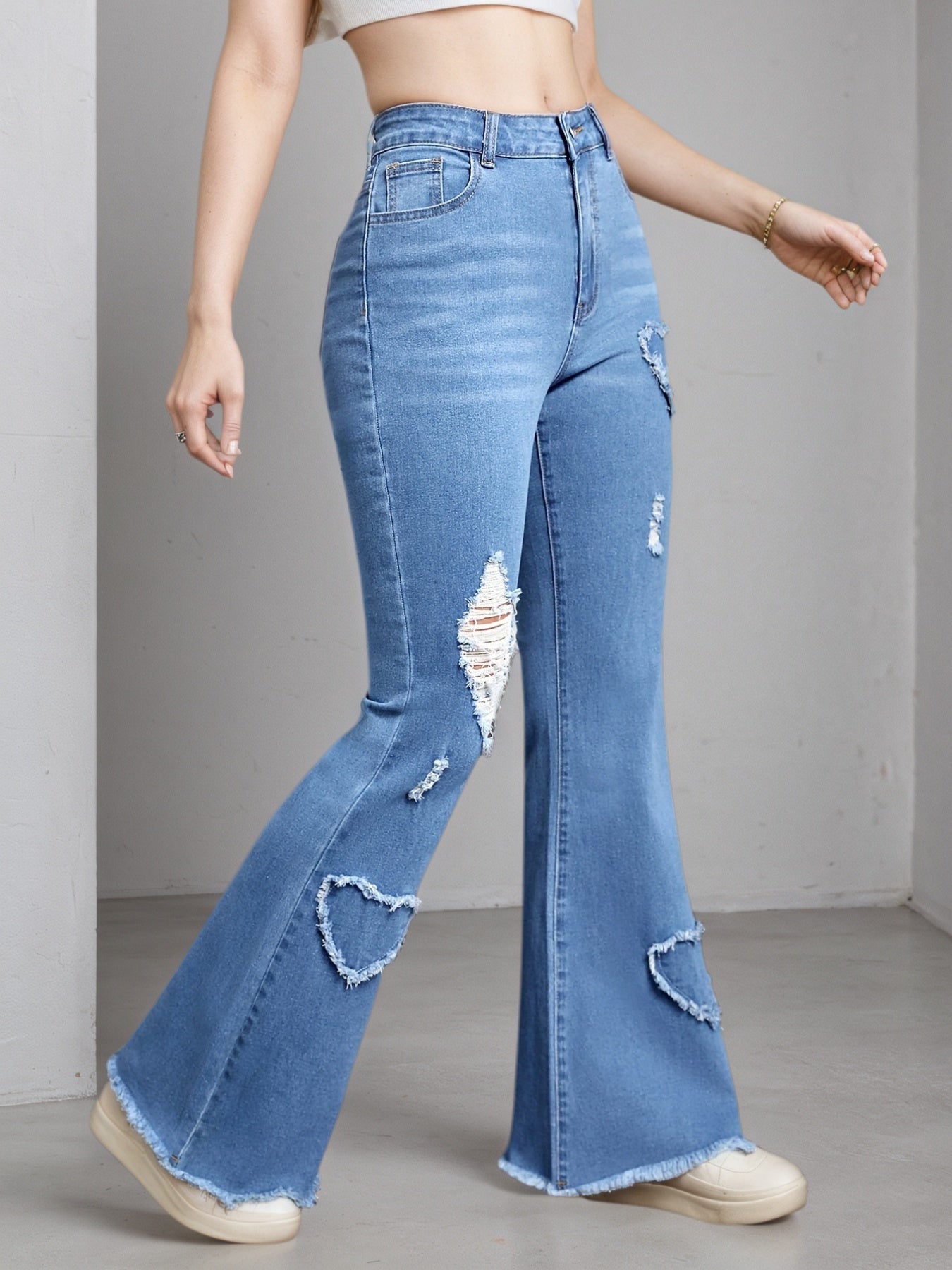 Heart Embroidery Flare Jeans 2025 - High Stretch Bell Bottoms - Fashions Envy