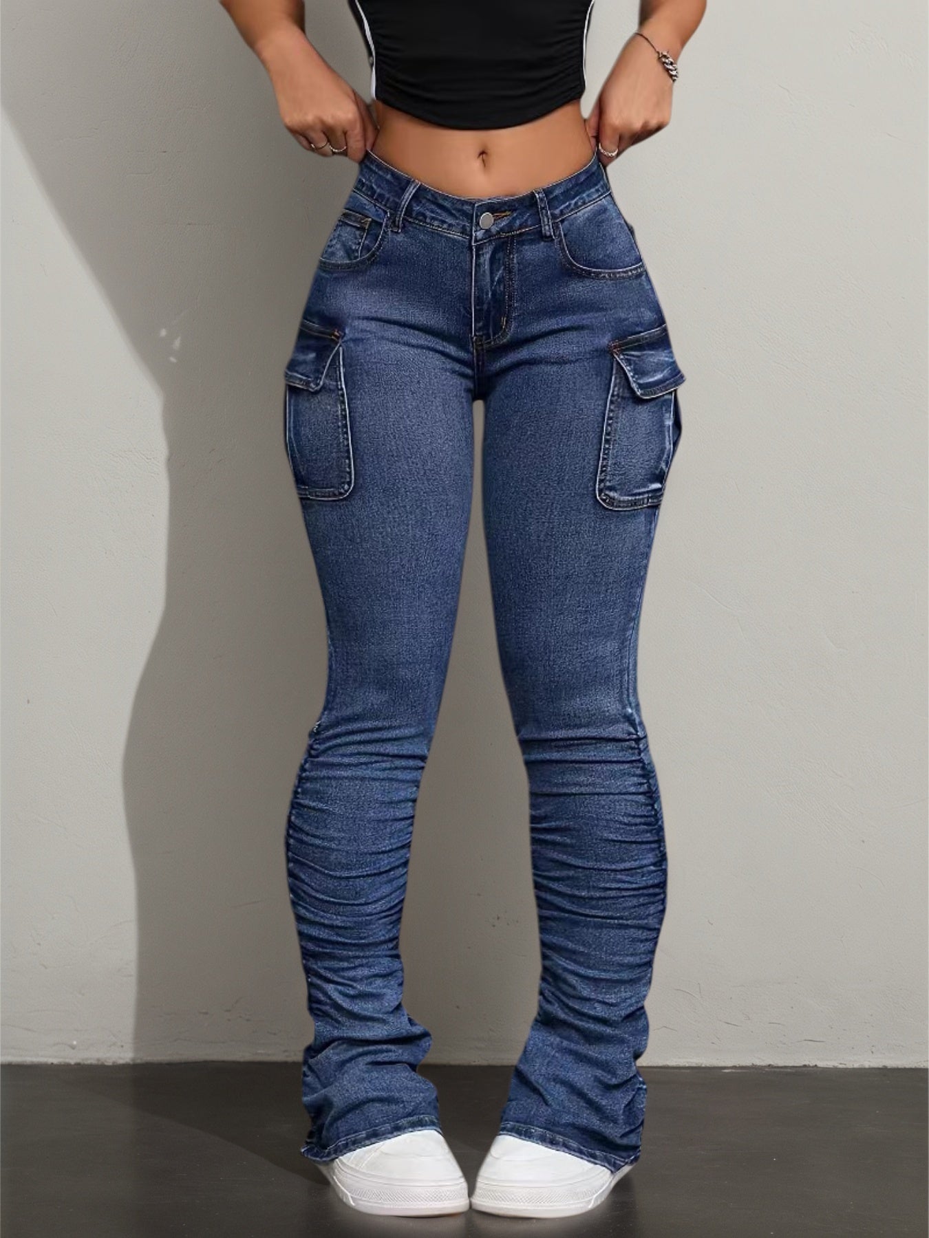Workwear Jeans with Multiple Pockets - Elastic Comfort - Fashions Envy