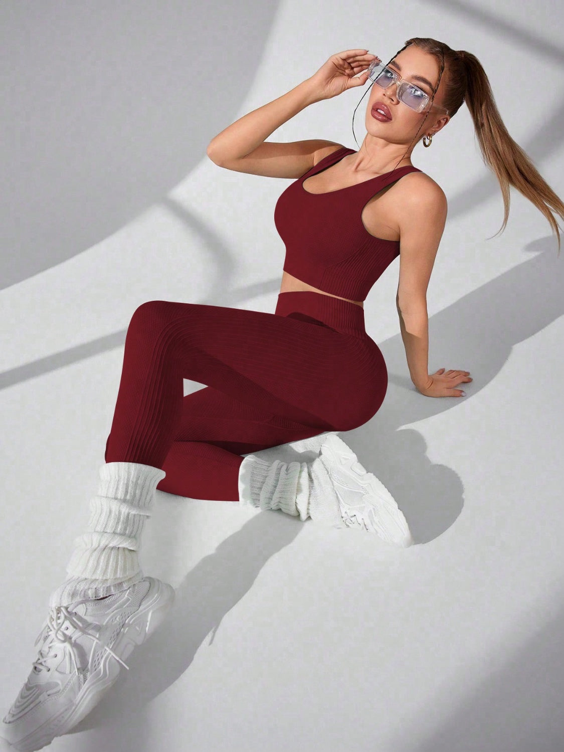 Scoop Neck Wide Strap Top and Pants Active Set - Fashions Envy