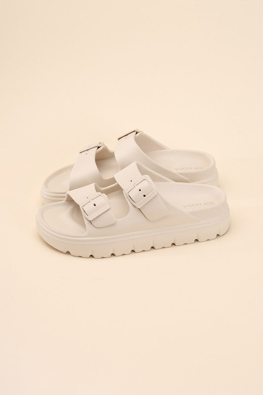 Round Open Toe Buckle Strap Slides