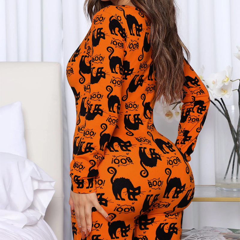 Halloween Jumpsuit Pajamas - Long Sleeve Printed Loungewear