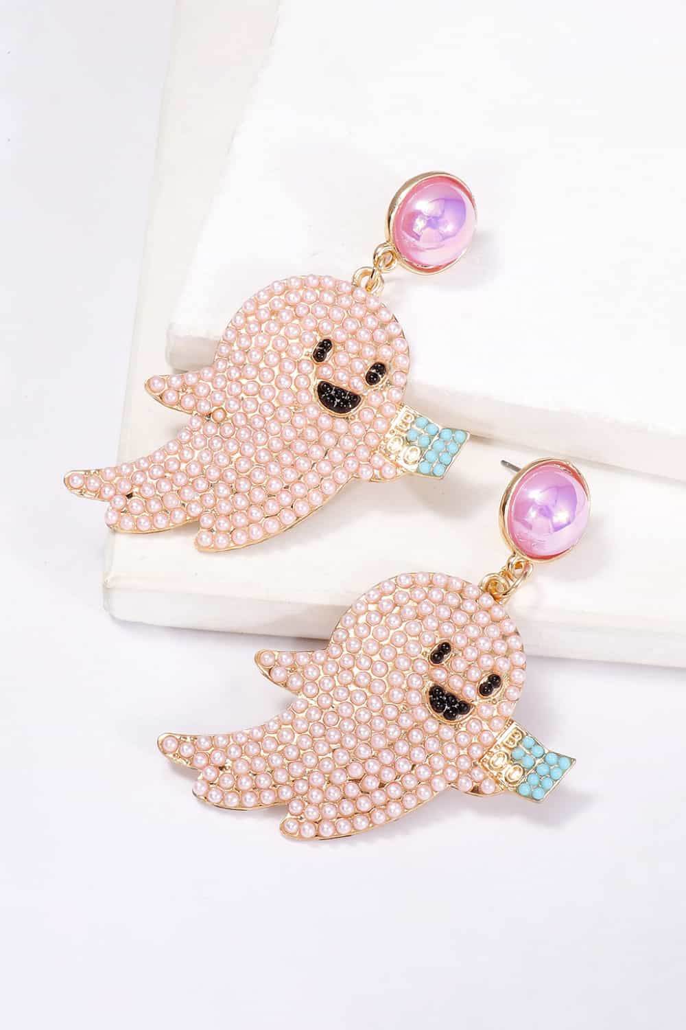 Ghost Shape Synthetic Pearl Dangle Earrings - Fashions Envy
