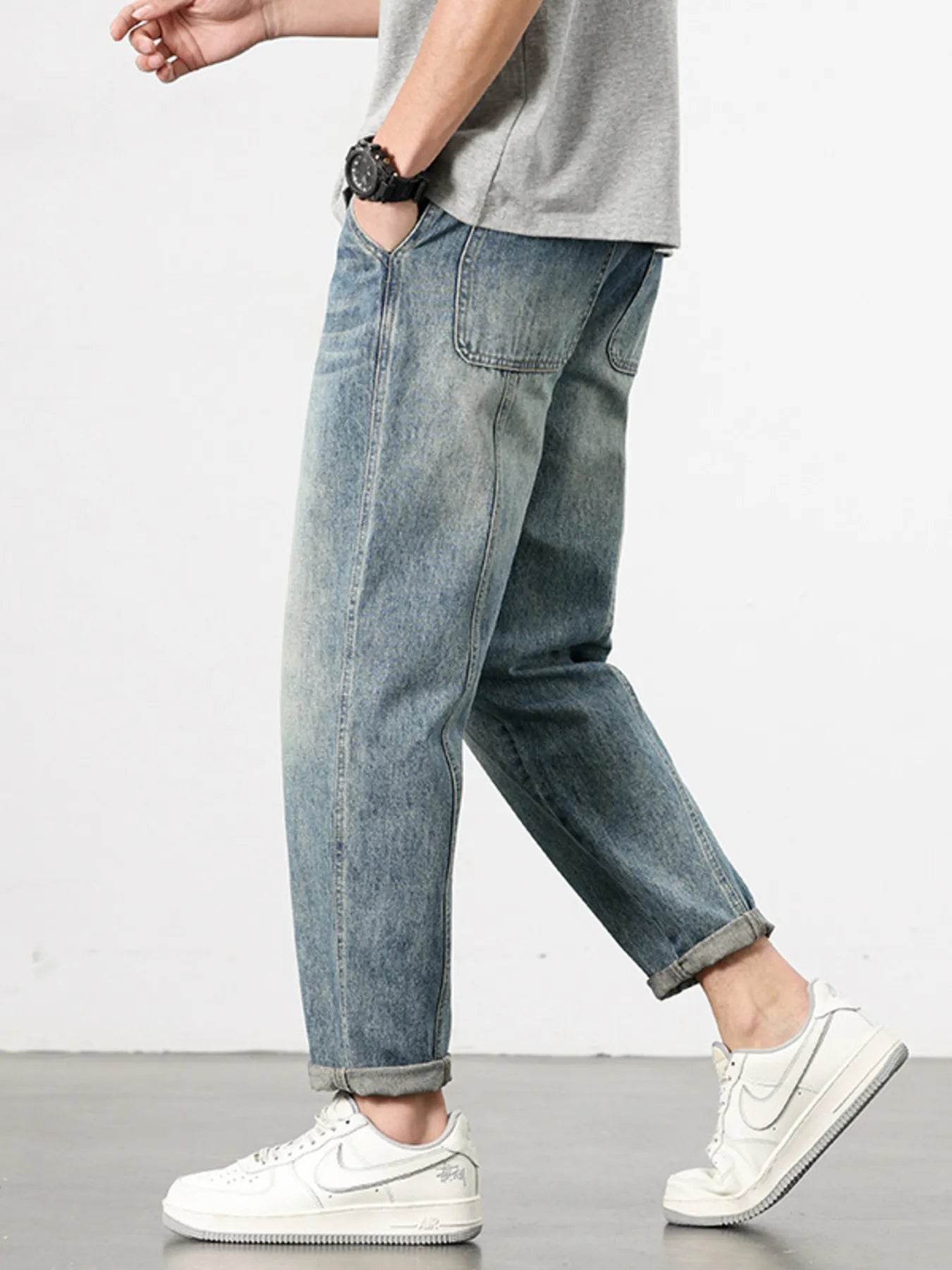 Men's Loose Fit Washed Jeans - Fashions Envy