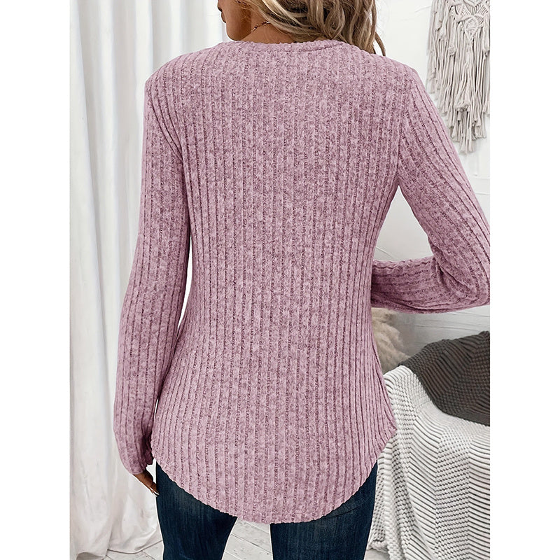Ribbed V-Neck Tunic - Slim Fit Button-Down Top