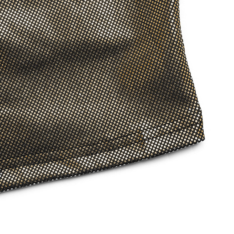 Deep V-neck Gathered Mini Dress - Classic Golden Long Sleeve