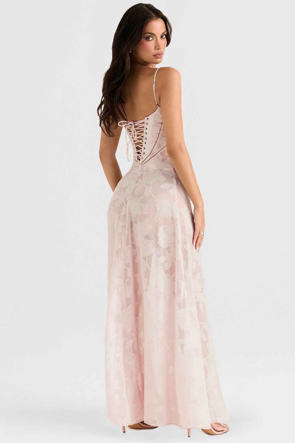 Floral Backless Maxi Dress - Square Neck High Waist Chiffon
