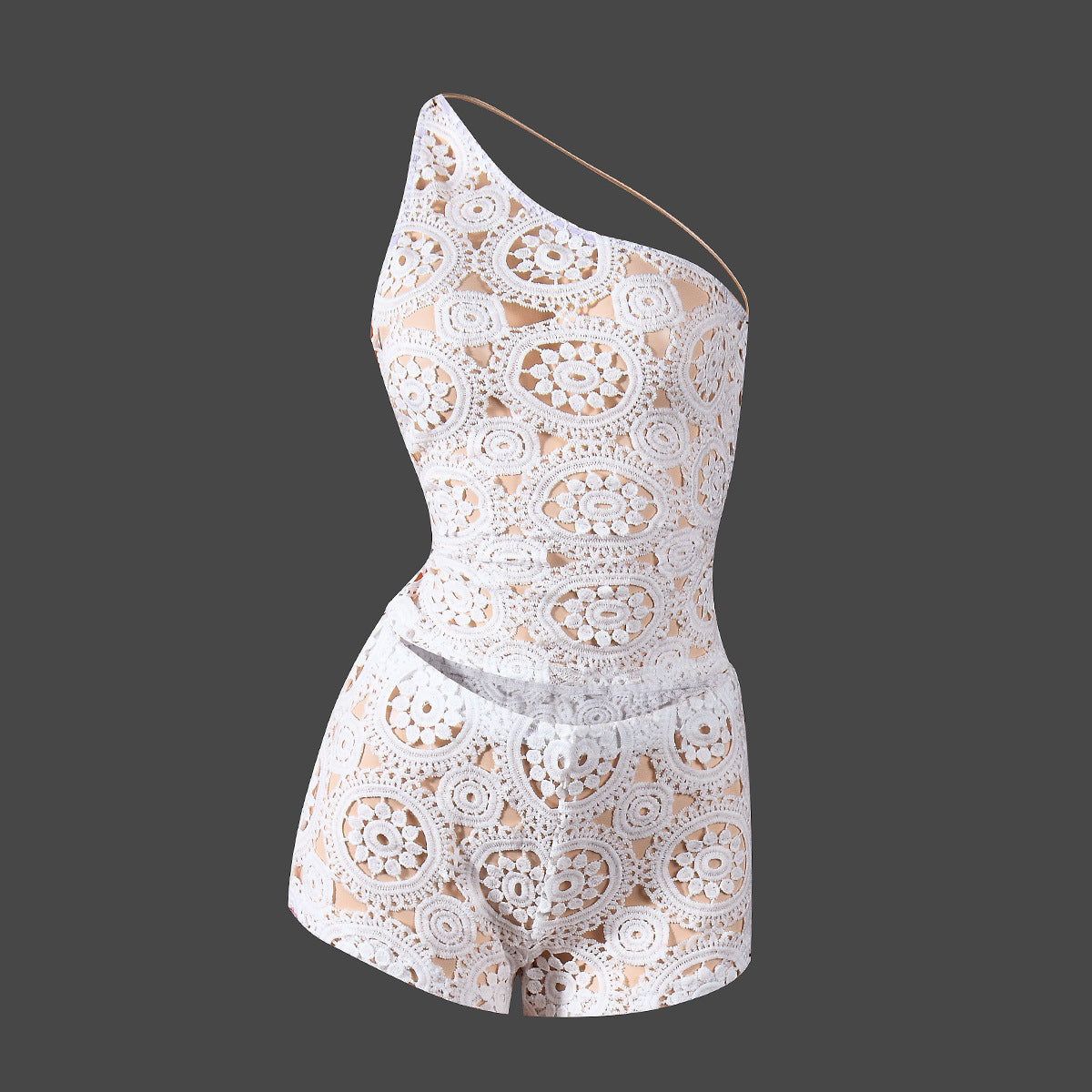 White Lace Crop Top and Shorts Set - Backless Party Outfit