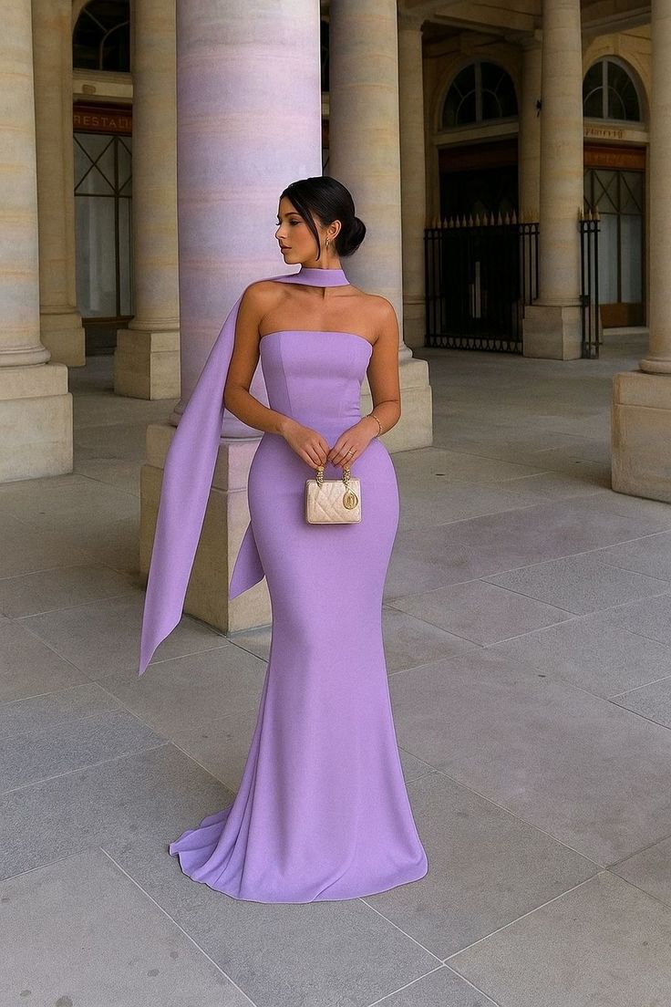 Strapless Ribbon-Trimmed Prom Gown - Fitted Sheath Dress