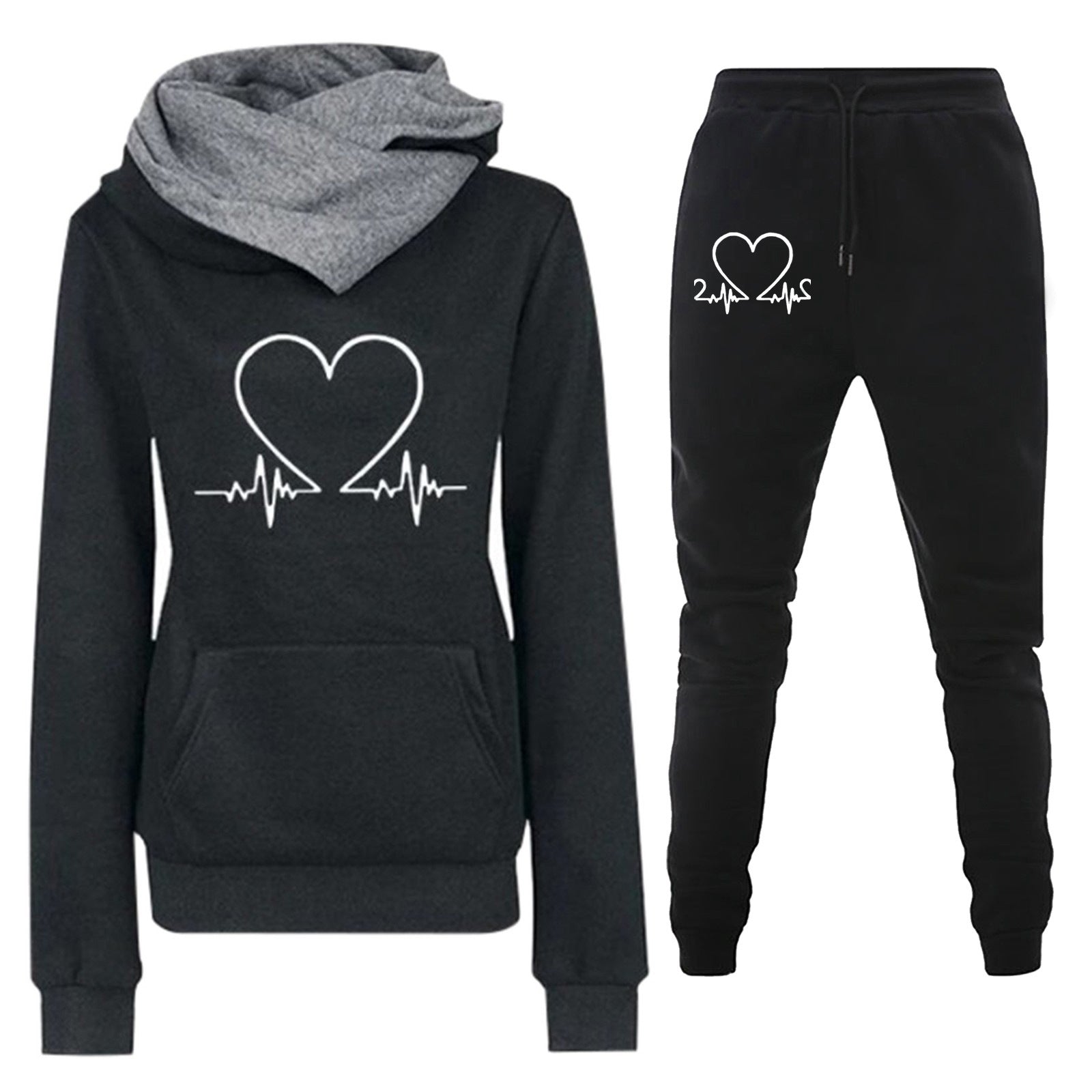 Hoodie Set - Heartbeat Print Two-Piece Outfit