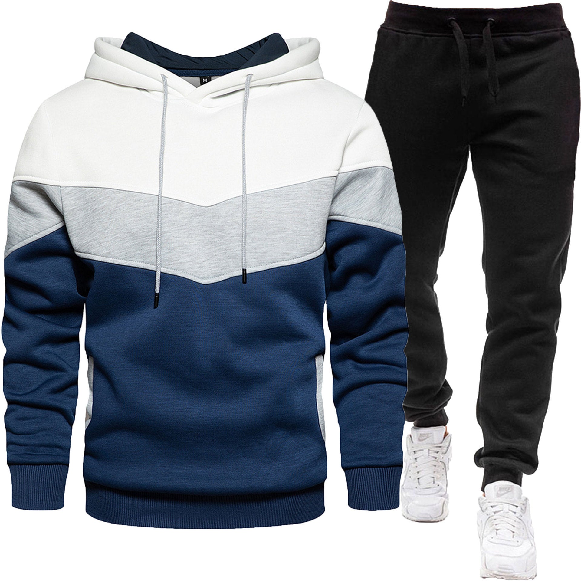 Men's Hoodie Tracksuit - Color Block Two-Piece Set