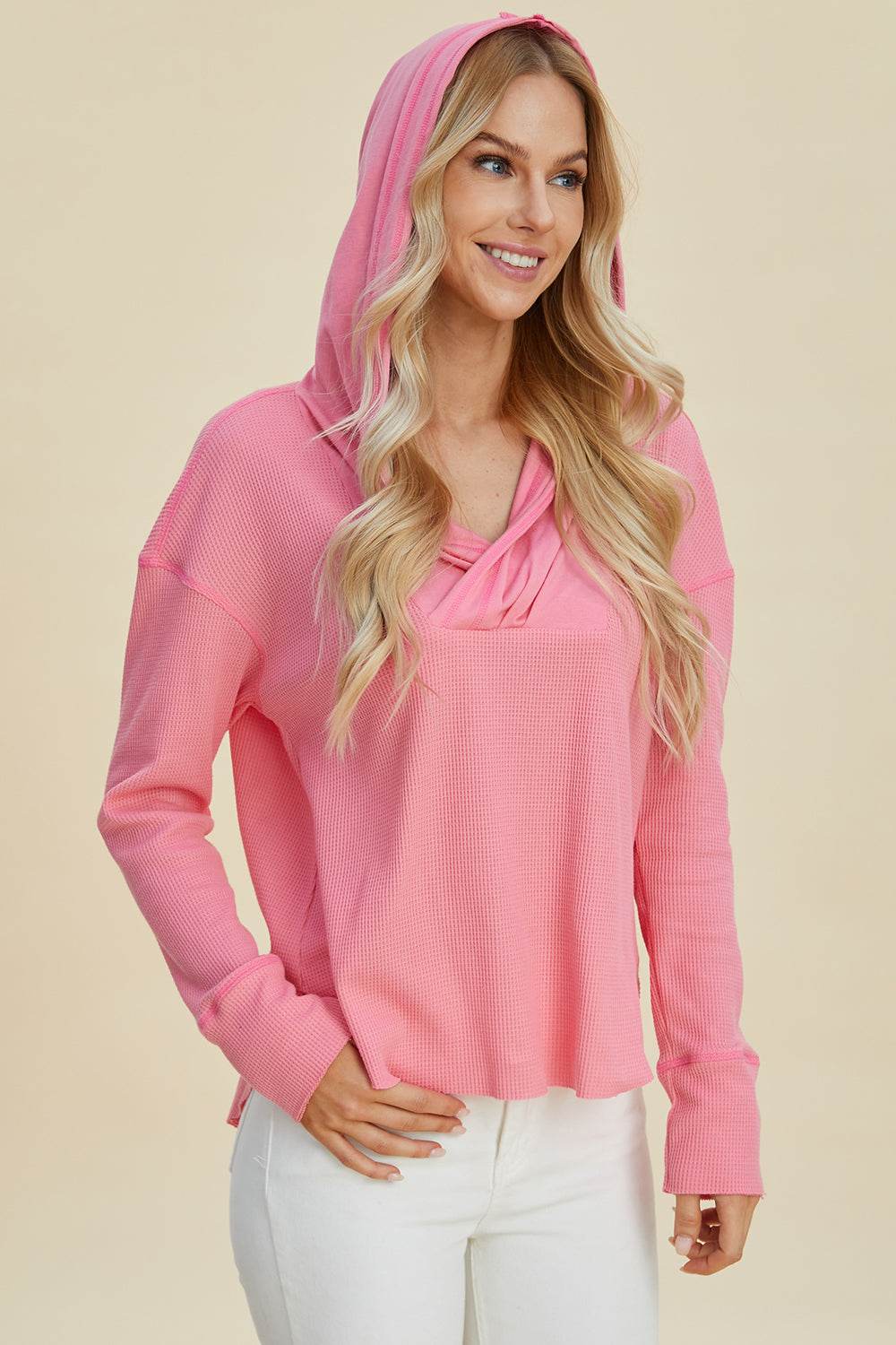 Double Take Full Size High-Low Dropped Shoulder Long Sleeve Hoodie - Fashions Envy