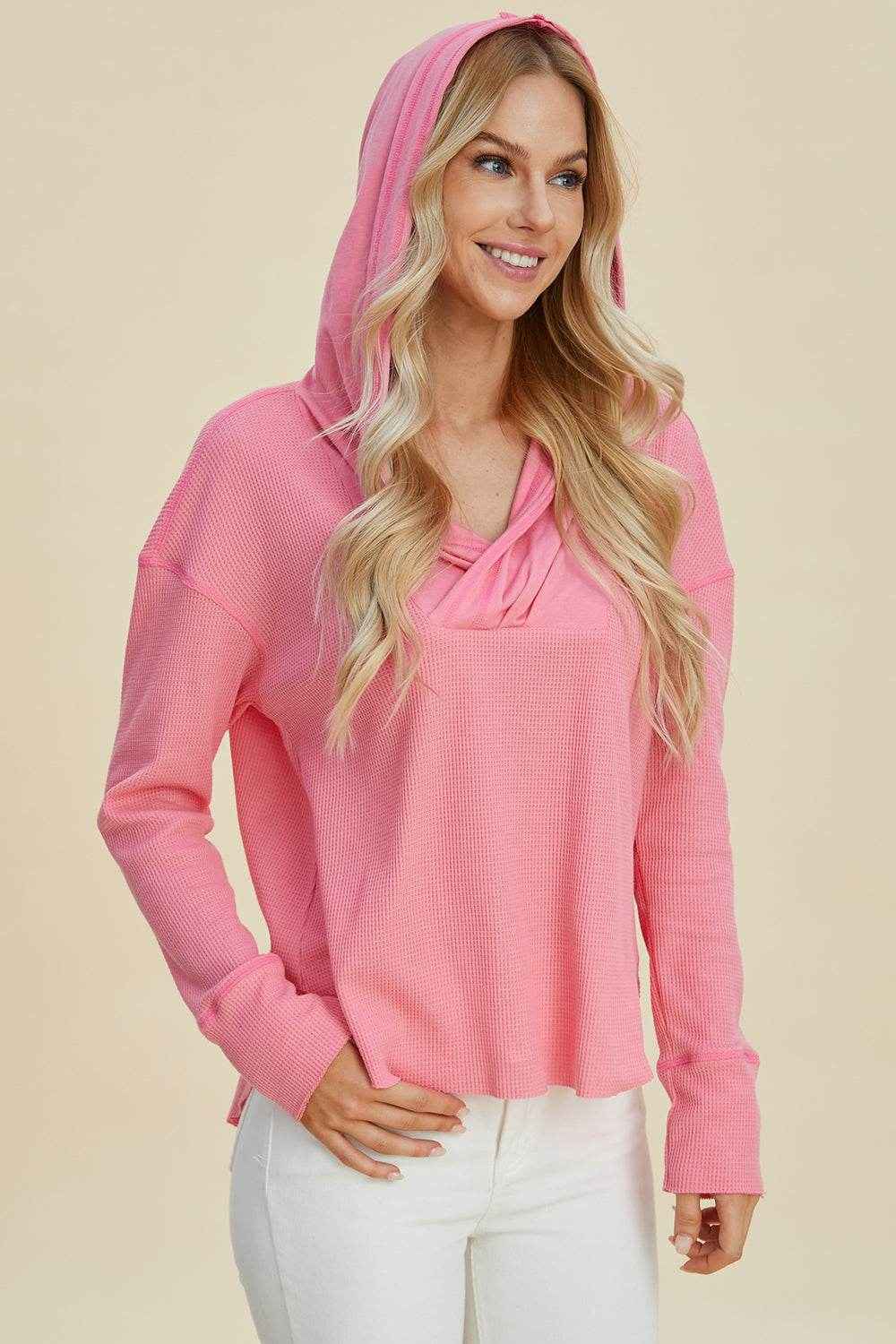 Double Take Full Size High-Low Dropped Shoulder Long Sleeve Hoodie