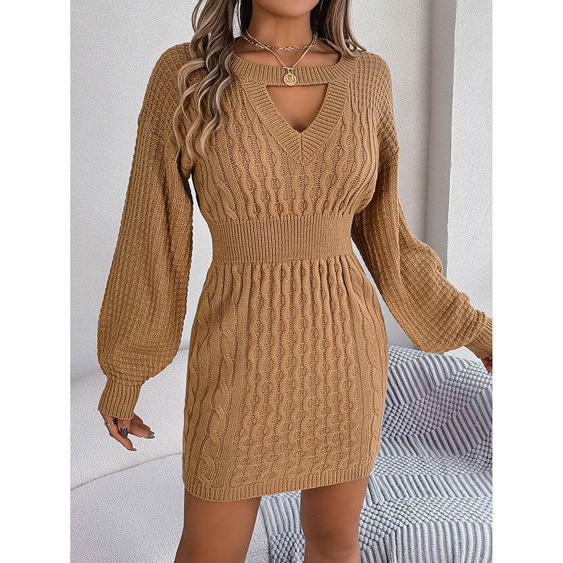 Womens Long Sleeve Sweater Dress Sexy Cut Out Bodycon Mini Fall Dress Trendy Ribbed Ladies Winter Sweater - Fashions Envy