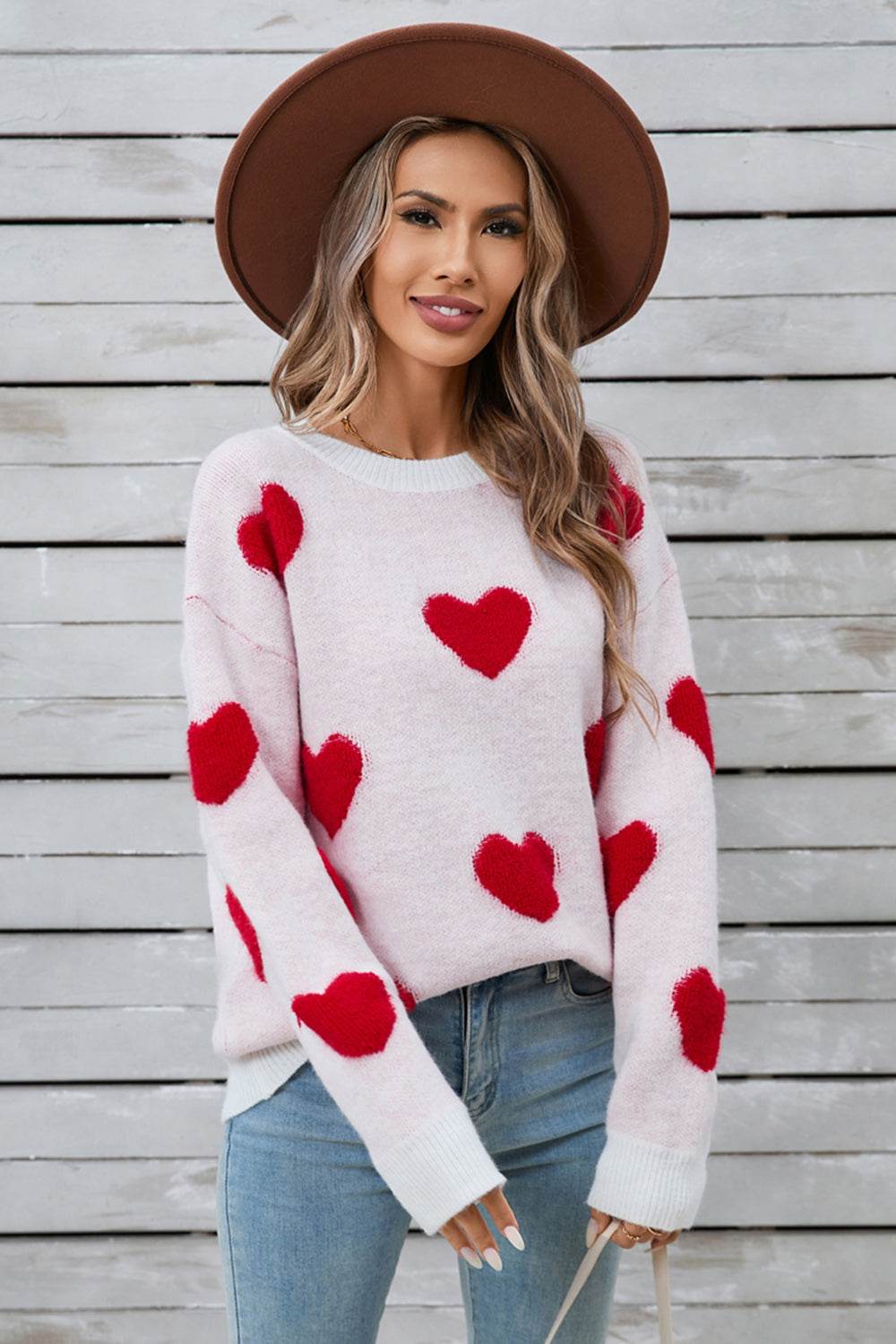 Angel Wings Heart Round Neck Long Sleeve Sweater - Fashions Envy