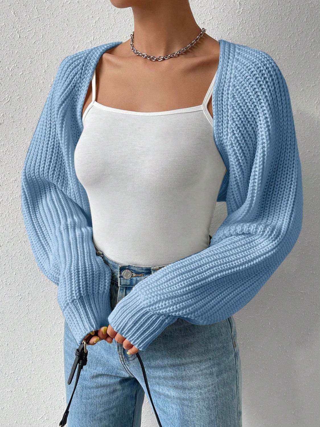 Honey Open Front Long Sleeve Cropped Cardigan - Fashions Envy