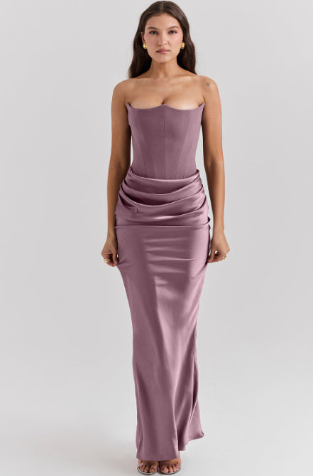 Slim-fit Bandeau Tube Top Long Sexy Backless Party Evening Dress