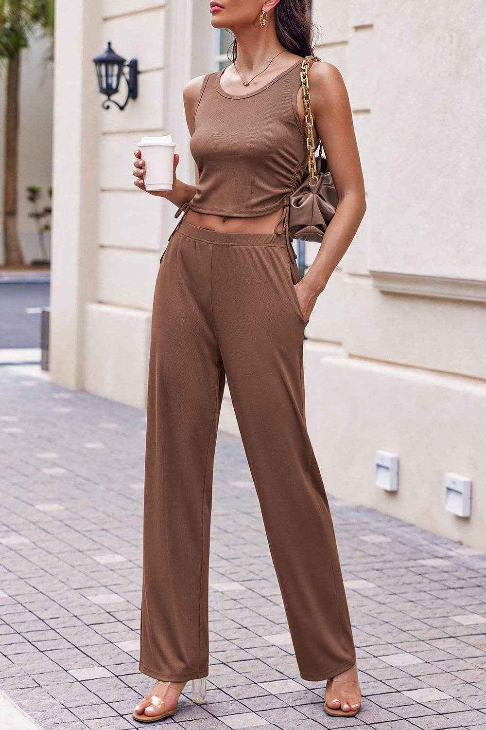 Drawstring Tank - Long Sleeve Cover Up and Pants Set