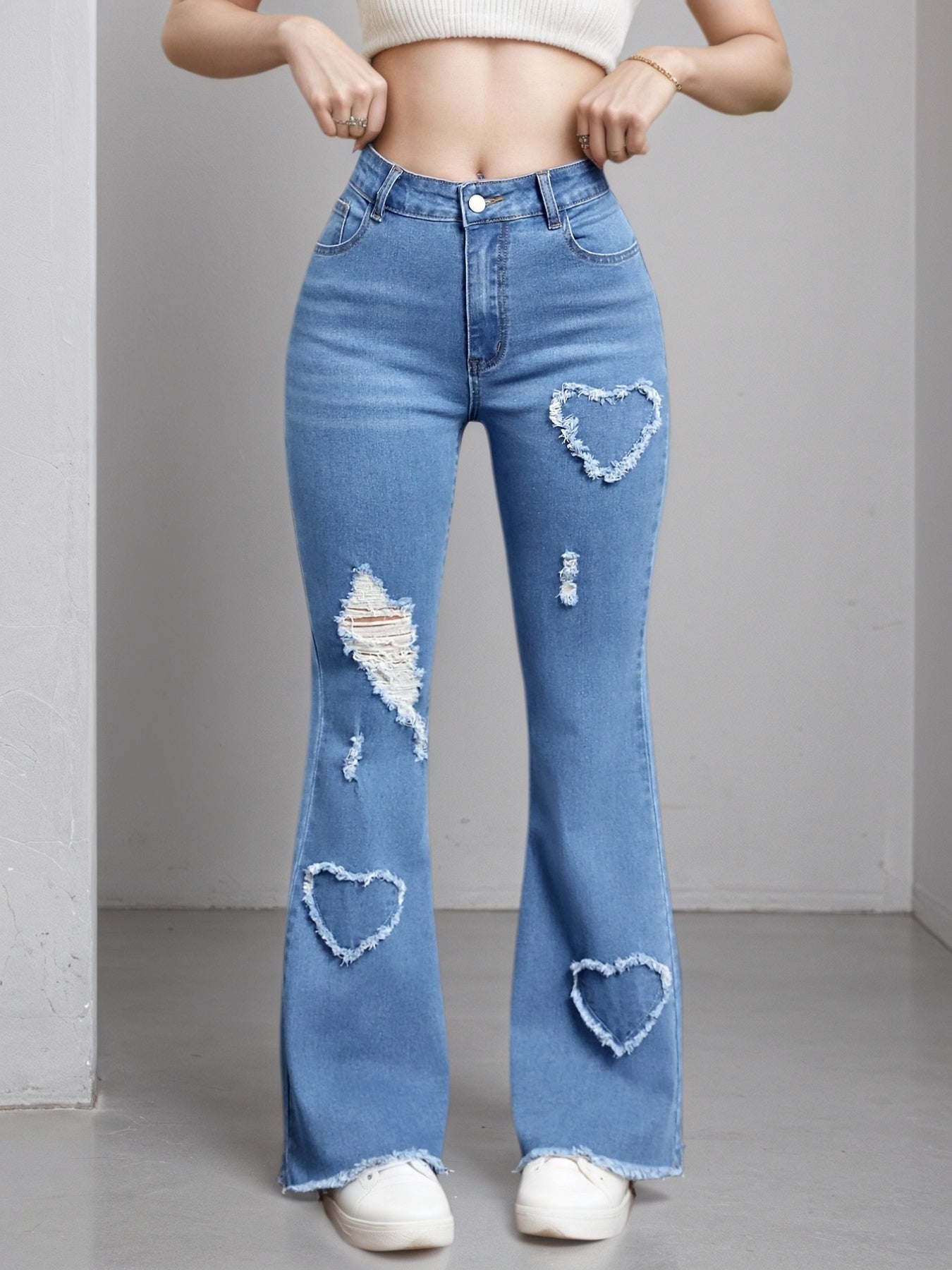 Heart Embroidery Flare Jeans 2025 - High Stretch Bell Bottoms - Fashions Envy