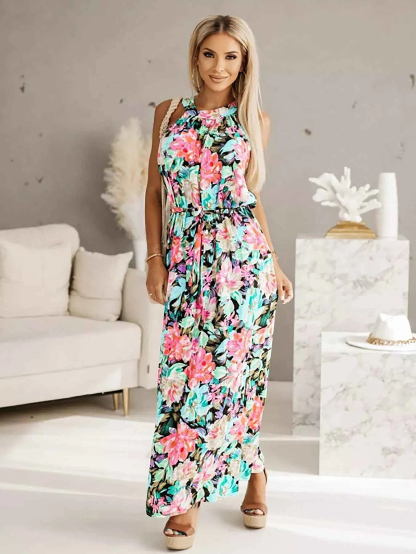 Printed Sleeveless Maxi Dress