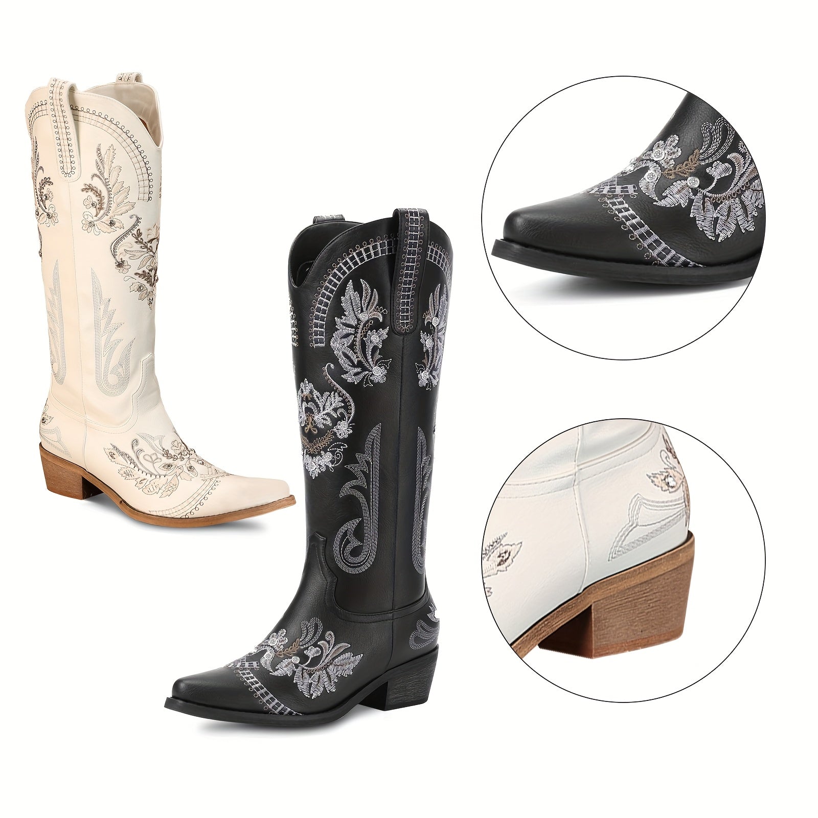 Tall Classic Sparkly Rhinestone Embroidered Vintage Cowboy Cowgirl Boots