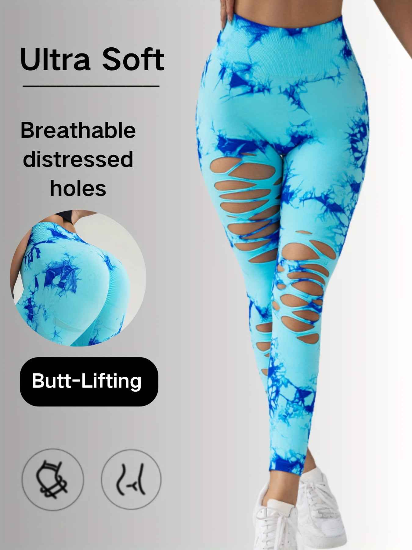High-Waisted Yoga Leggings - Hollow-Out Tie-Dye Design