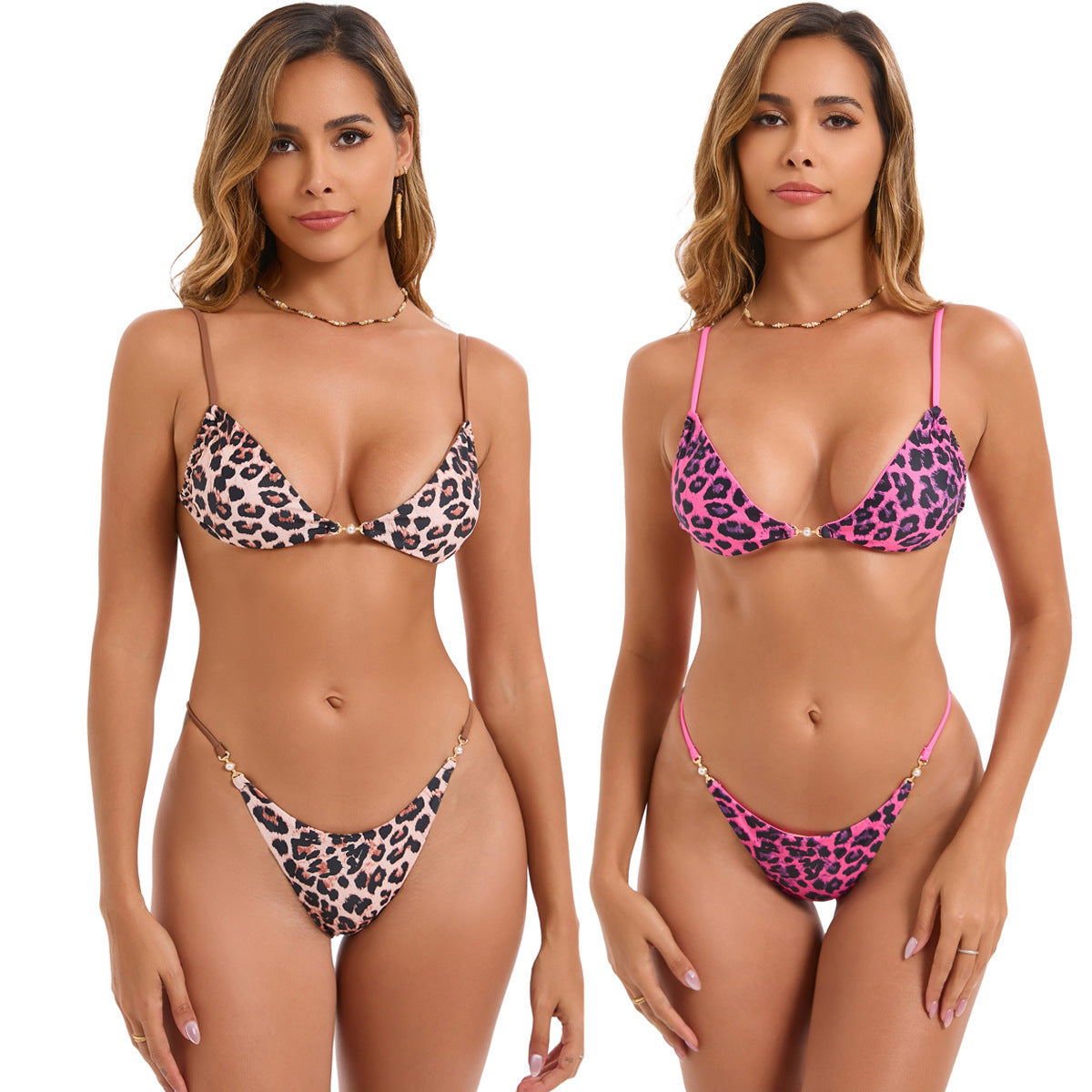 Multi-color Leopard Three-point Bikini Swimsuit Set