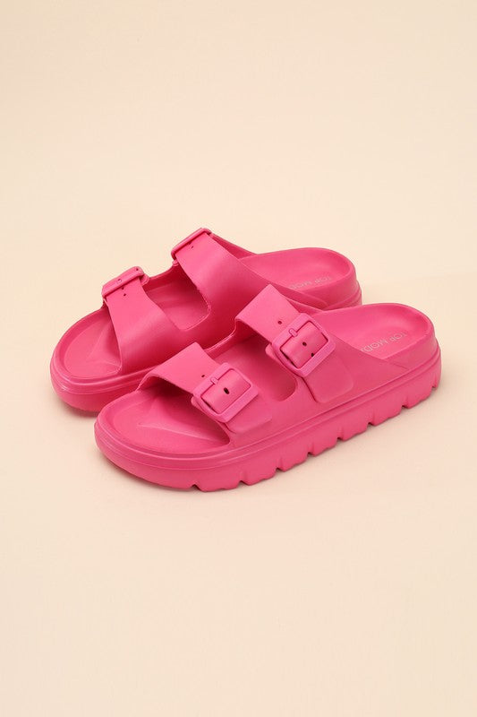 Round Open Toe Buckle Strap Slides