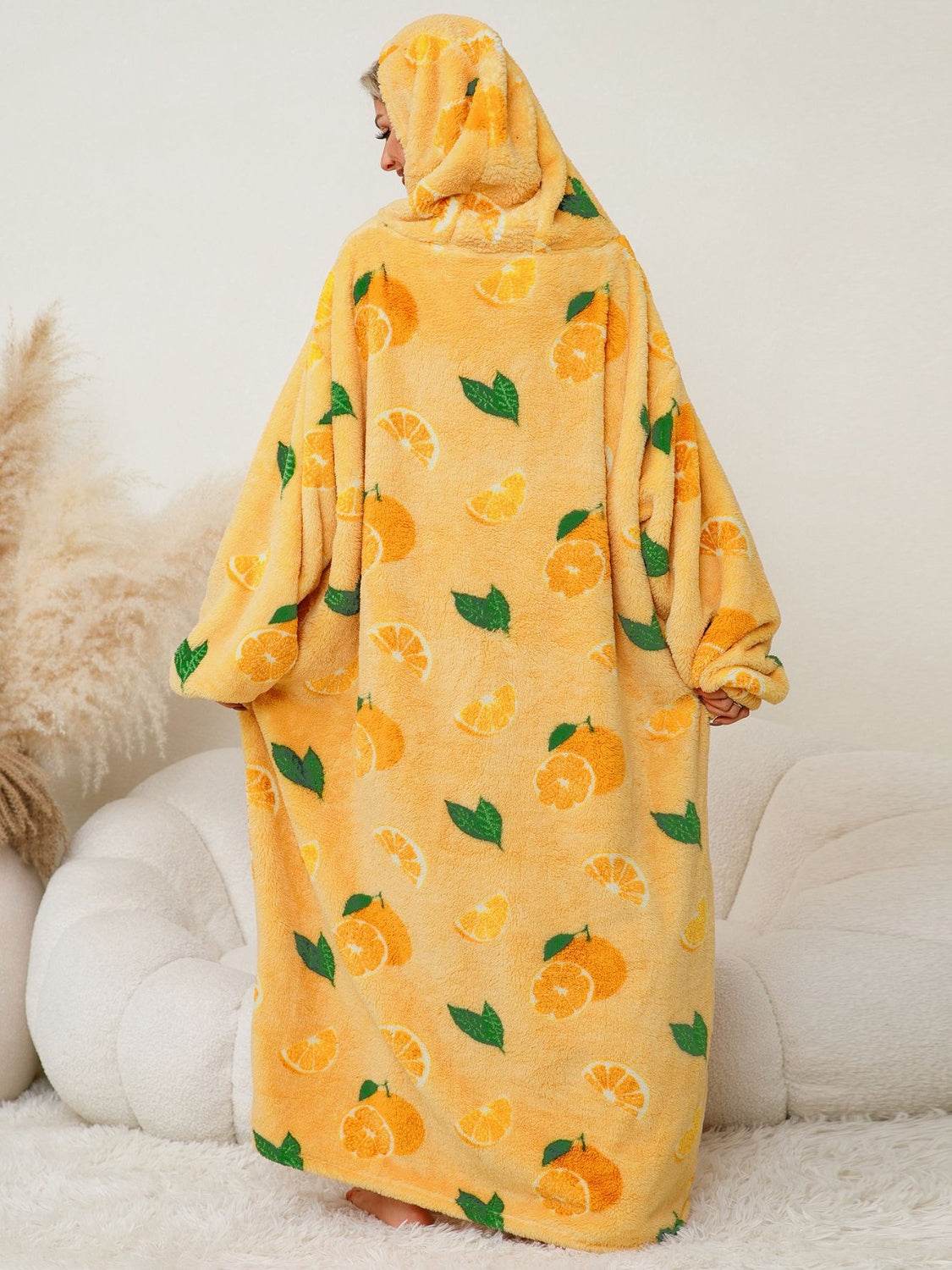 Fuzzy Pocketed Long Sleeve Hooded Lounge Dress - Fashions Envy