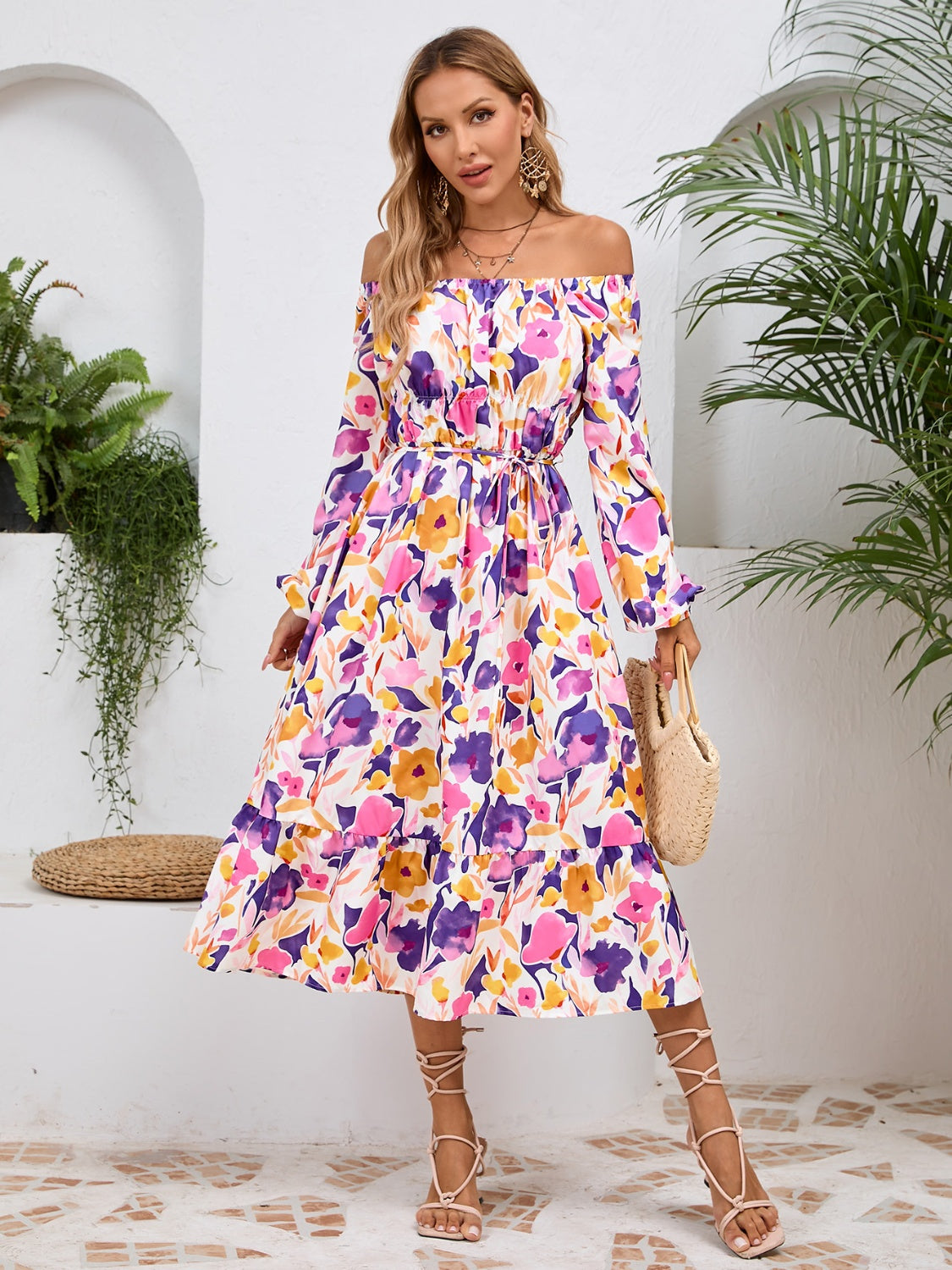 Floral Printed Long Sleeve Midi Dress