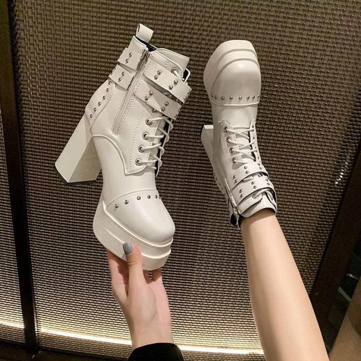 Round Toe Block Heels Boots - High Heel Ankle Boots - Fashions Envy