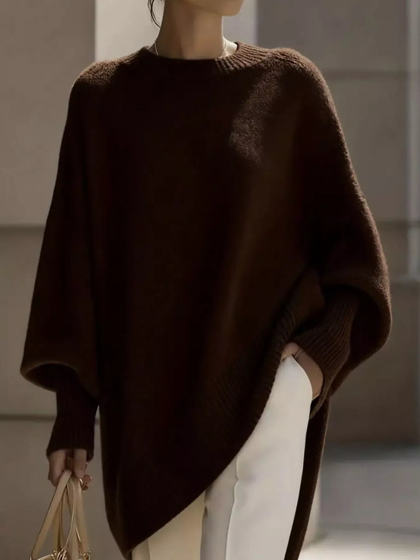 Oversized Sweater - Ribbed Batwing Sleeve - Fashions Envy