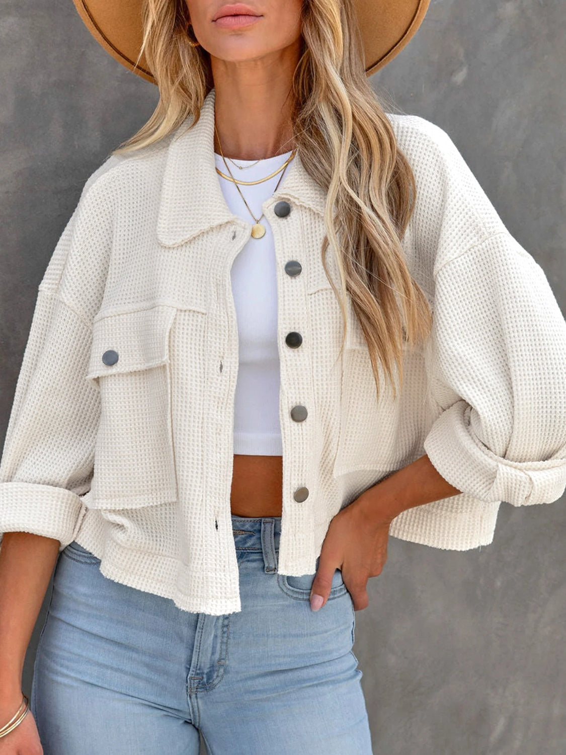 Chic Button Up Long Sleeve Jacket