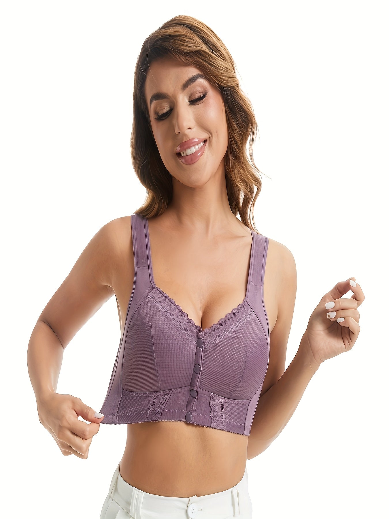 Elegant Floral Vest-Style Oversized Lace Wireless Bra