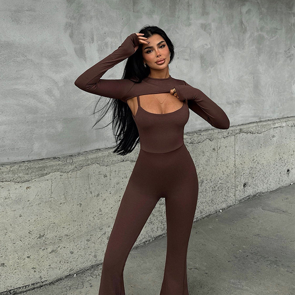 Long Sleeve Jumpsuit Set - Round Neck Tight Two-Piece