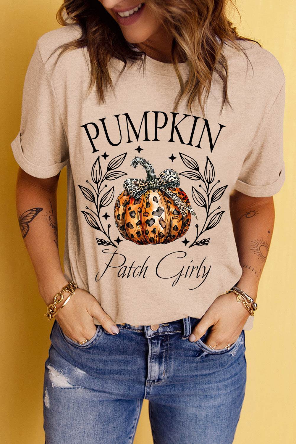 Pumpkin Graphic Round Neck Short Sleeve T-Shirt - Fashions Envy